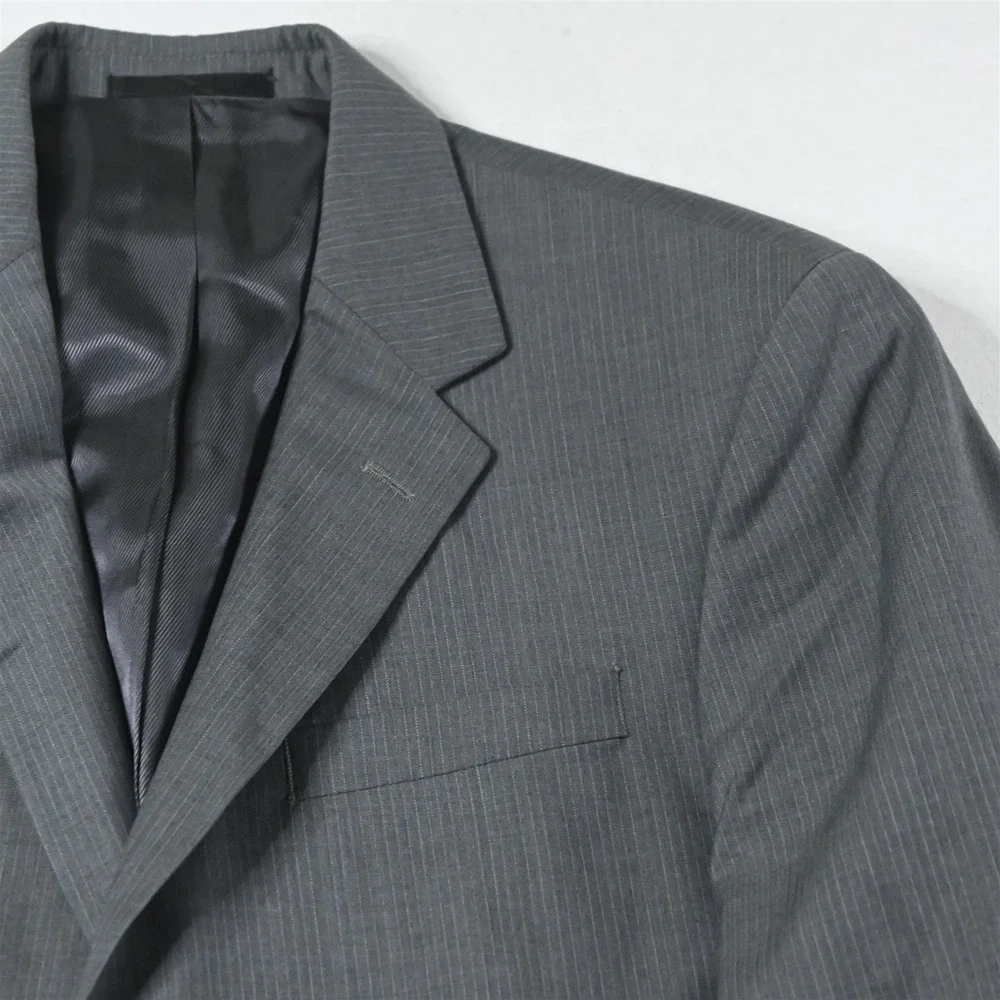 Kenneth Cole 38S 32x30 Gray Striped 100% Wool Mens Jacket Pants Suit - Picture 3 of 12